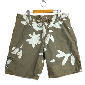 Y2K GAP Mens Board Shorts Swim Trunks Olive Green Floral Cargo Size Large